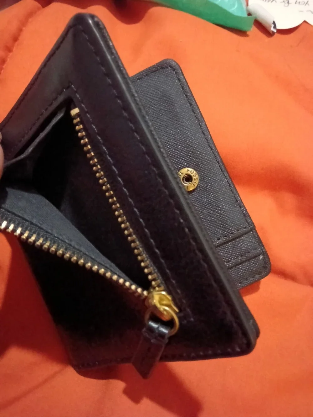 #1FW Fossil Black Leather Bi-Fold Card Holder Wallet